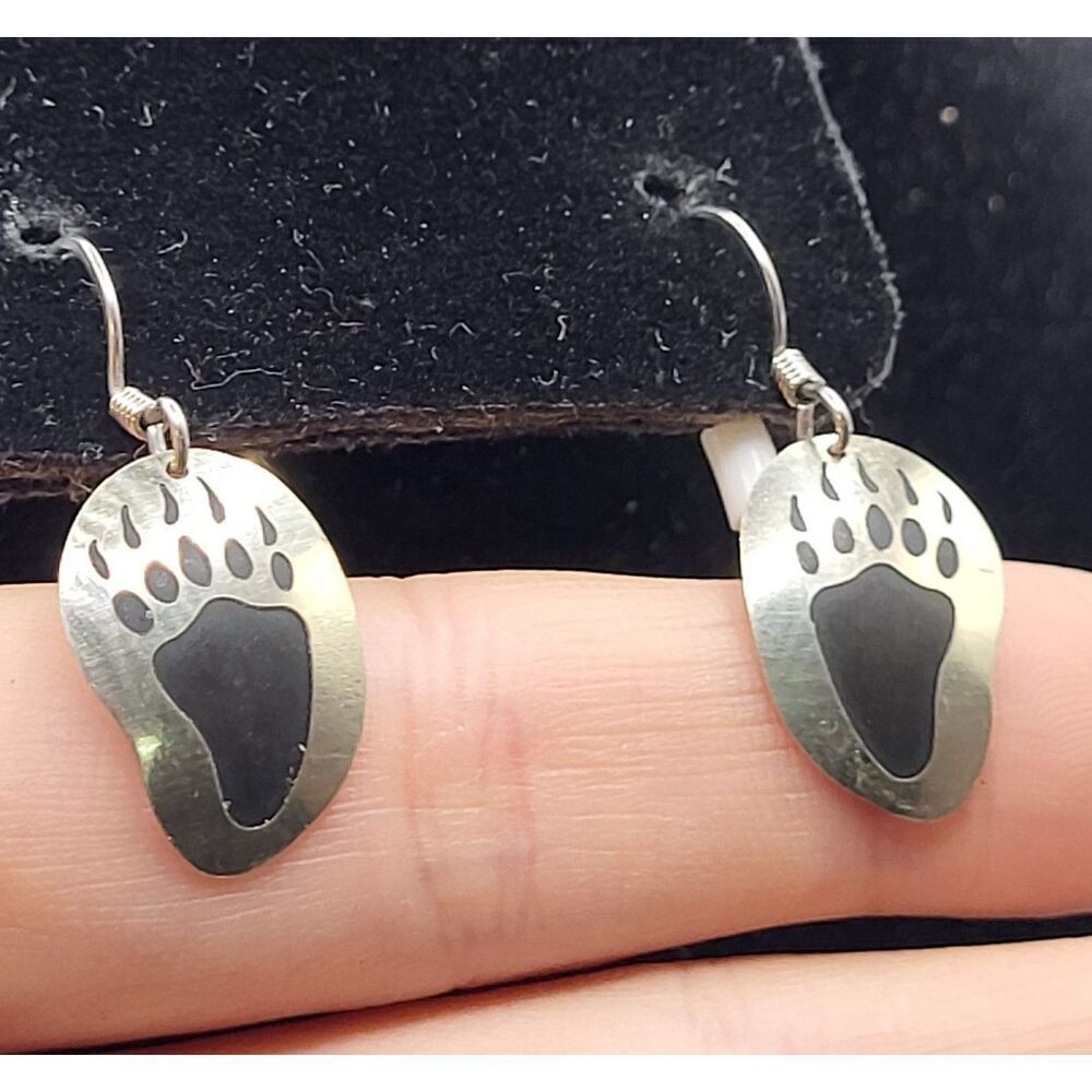 Native American Bear Claw Enamel Earrings 1.25in